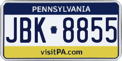 PA license plate JBK8855