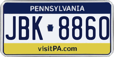 PA license plate JBK8860