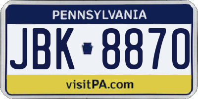 PA license plate JBK8870