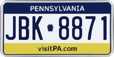 PA license plate JBK8871