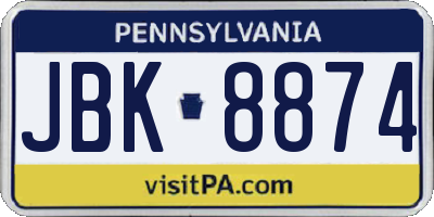PA license plate JBK8874