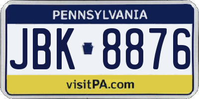 PA license plate JBK8876