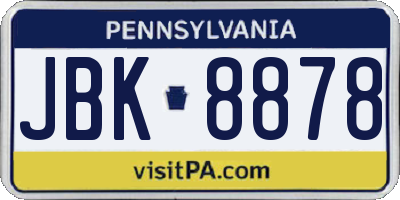 PA license plate JBK8878