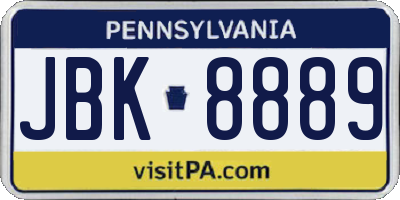 PA license plate JBK8889