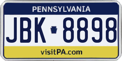 PA license plate JBK8898