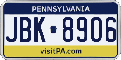 PA license plate JBK8906