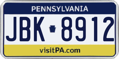 PA license plate JBK8912