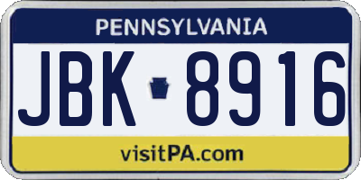 PA license plate JBK8916