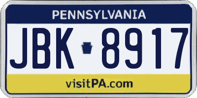 PA license plate JBK8917