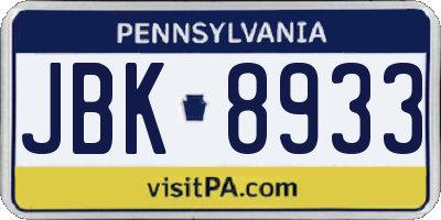 PA license plate JBK8933