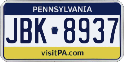 PA license plate JBK8937