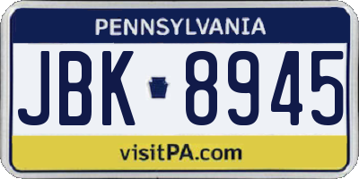 PA license plate JBK8945
