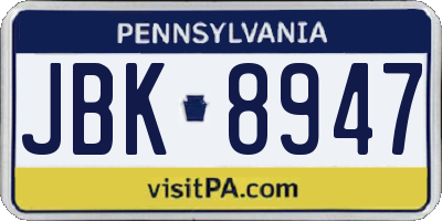PA license plate JBK8947