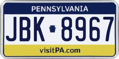 PA license plate JBK8967