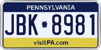 PA license plate JBK8981