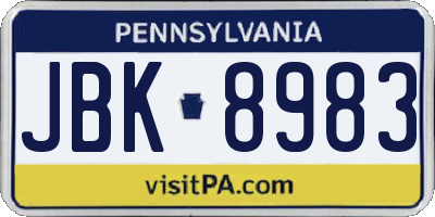PA license plate JBK8983