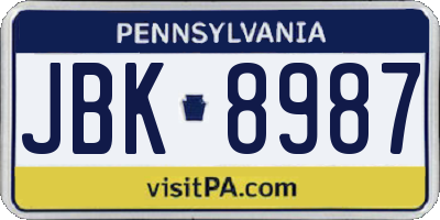 PA license plate JBK8987