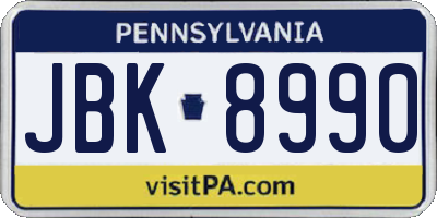 PA license plate JBK8990