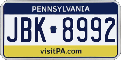 PA license plate JBK8992