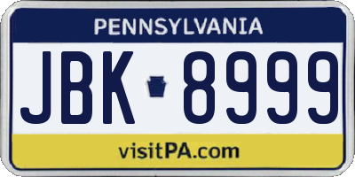 PA license plate JBK8999