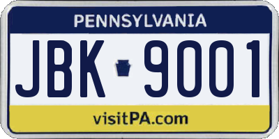 PA license plate JBK9001
