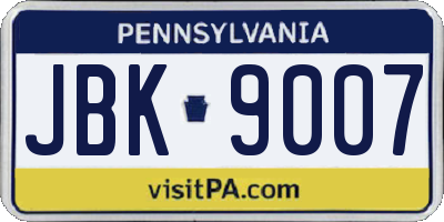 PA license plate JBK9007
