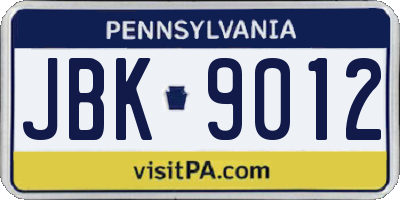 PA license plate JBK9012