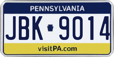 PA license plate JBK9014