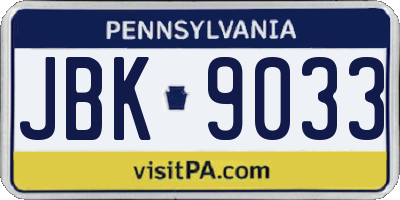 PA license plate JBK9033