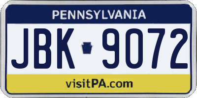PA license plate JBK9072
