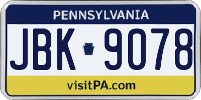 PA license plate JBK9078