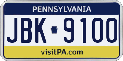 PA license plate JBK9100