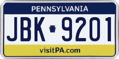 PA license plate JBK9201