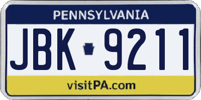 PA license plate JBK9211