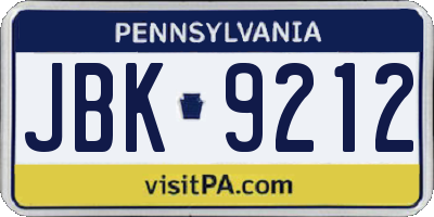 PA license plate JBK9212