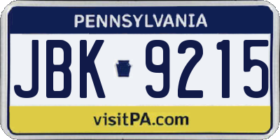PA license plate JBK9215