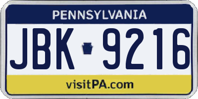 PA license plate JBK9216