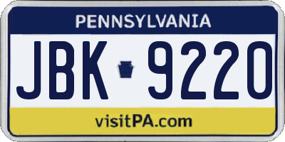 PA license plate JBK9220