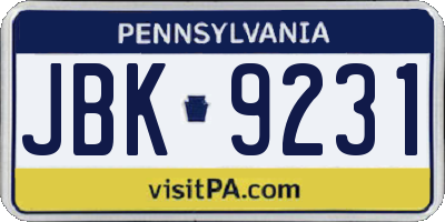 PA license plate JBK9231
