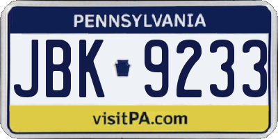 PA license plate JBK9233