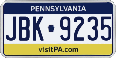 PA license plate JBK9235