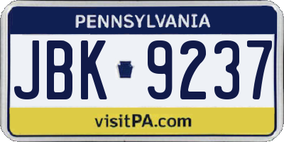 PA license plate JBK9237