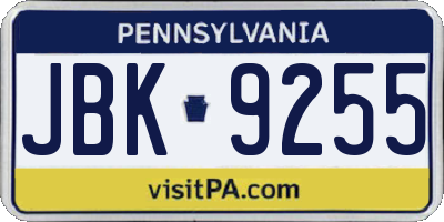 PA license plate JBK9255