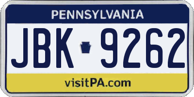 PA license plate JBK9262