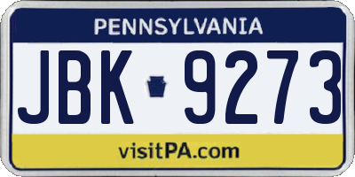 PA license plate JBK9273
