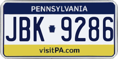 PA license plate JBK9286