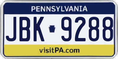 PA license plate JBK9288