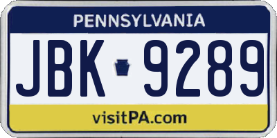 PA license plate JBK9289