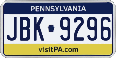 PA license plate JBK9296