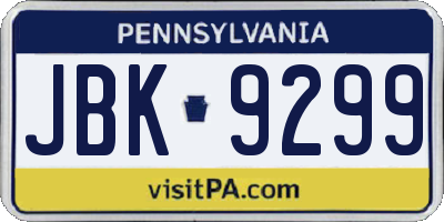 PA license plate JBK9299